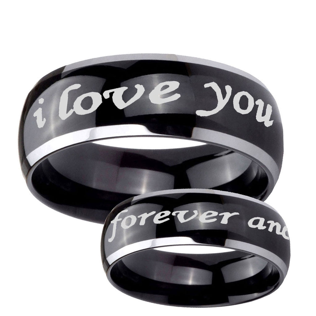 10mm I Love You Forever and ever Dome Glossy Black 2 Tone Tungsten Engraved Ring