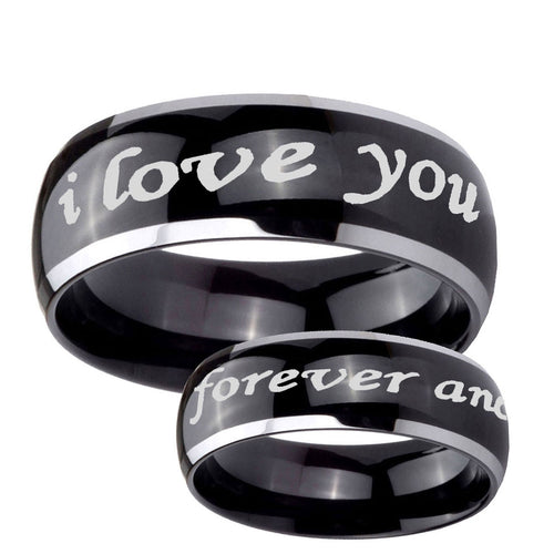 10mm I Love You Forever and ever Dome Glossy Black 2 Tone Tungsten Engraved Ring