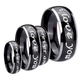 His Hers I Love You Forever and ever Dome Glossy Black 2 Tone Tungsten Mens Ring Set