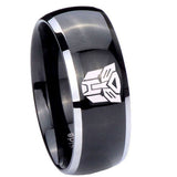 8mm Transformers Autobot Dome Glossy Black 2 Tone Tungsten Men's Promise Rings