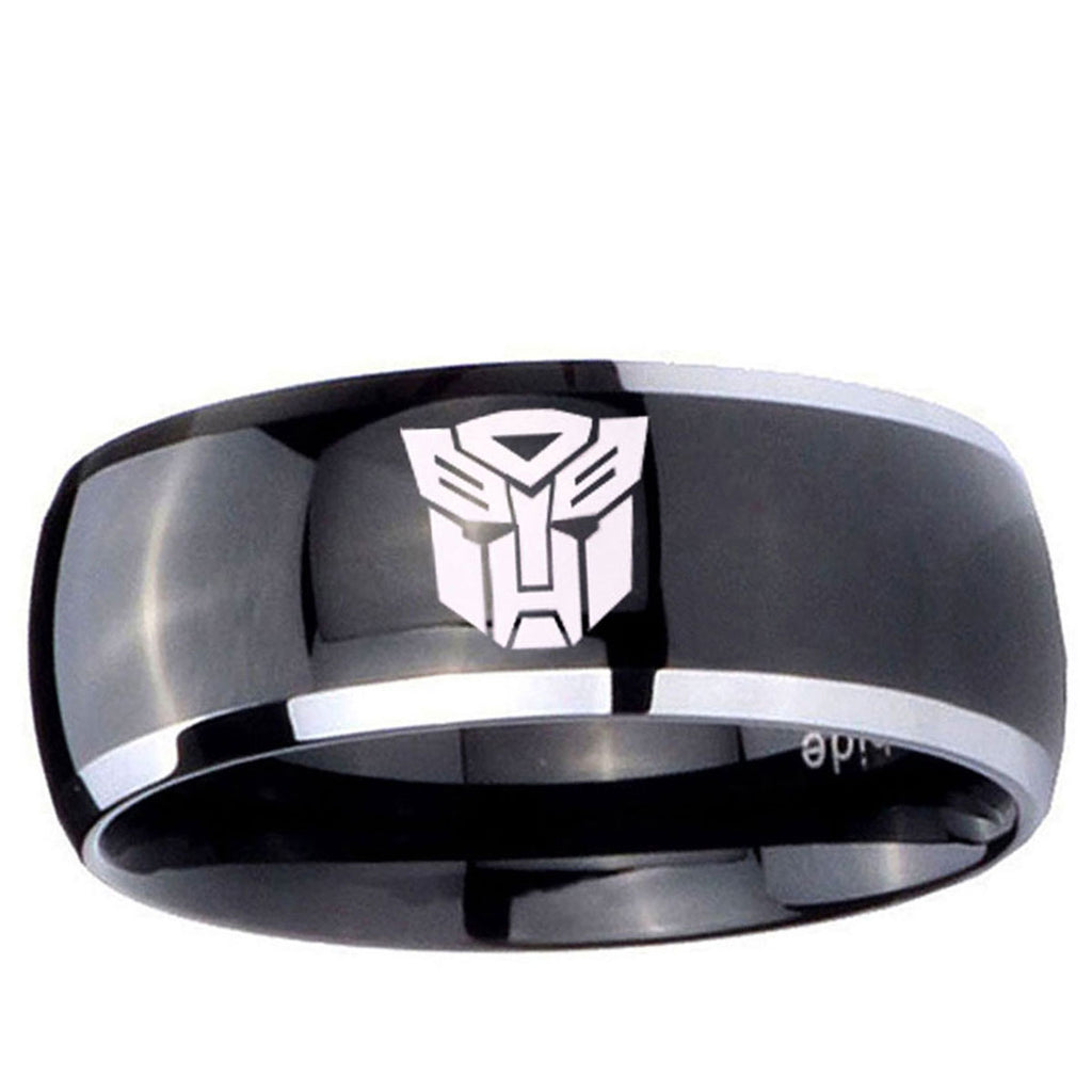 10mm Transformers Autobot Dome Glossy Black 2 ToneTungsten Ring