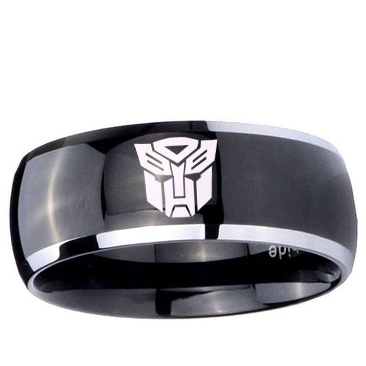 10mm Transformers Autobot Dome Glossy Black 2 ToneTungsten Ring