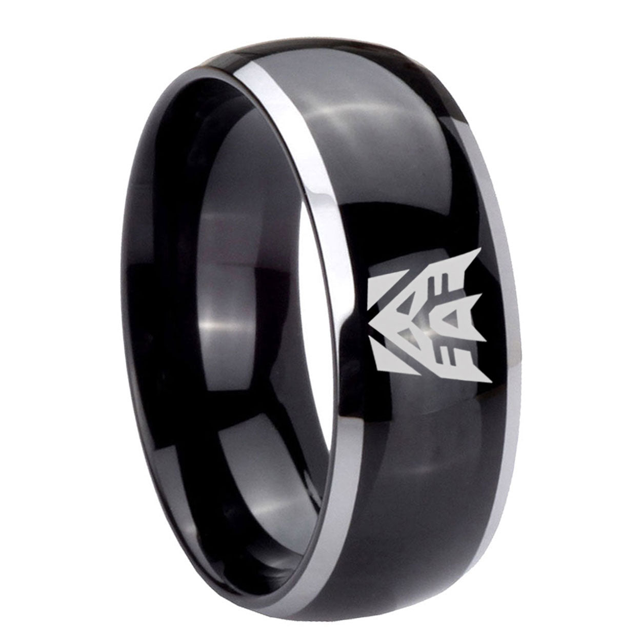10mm Decepticon Transformers Dome Glossy Black 2 Tone Tungsten Mens Wedding Band