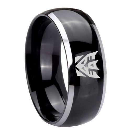 10mm Decepticon Transformers Dome Glossy Black 2 Tone Tungsten Mens Wedding Band