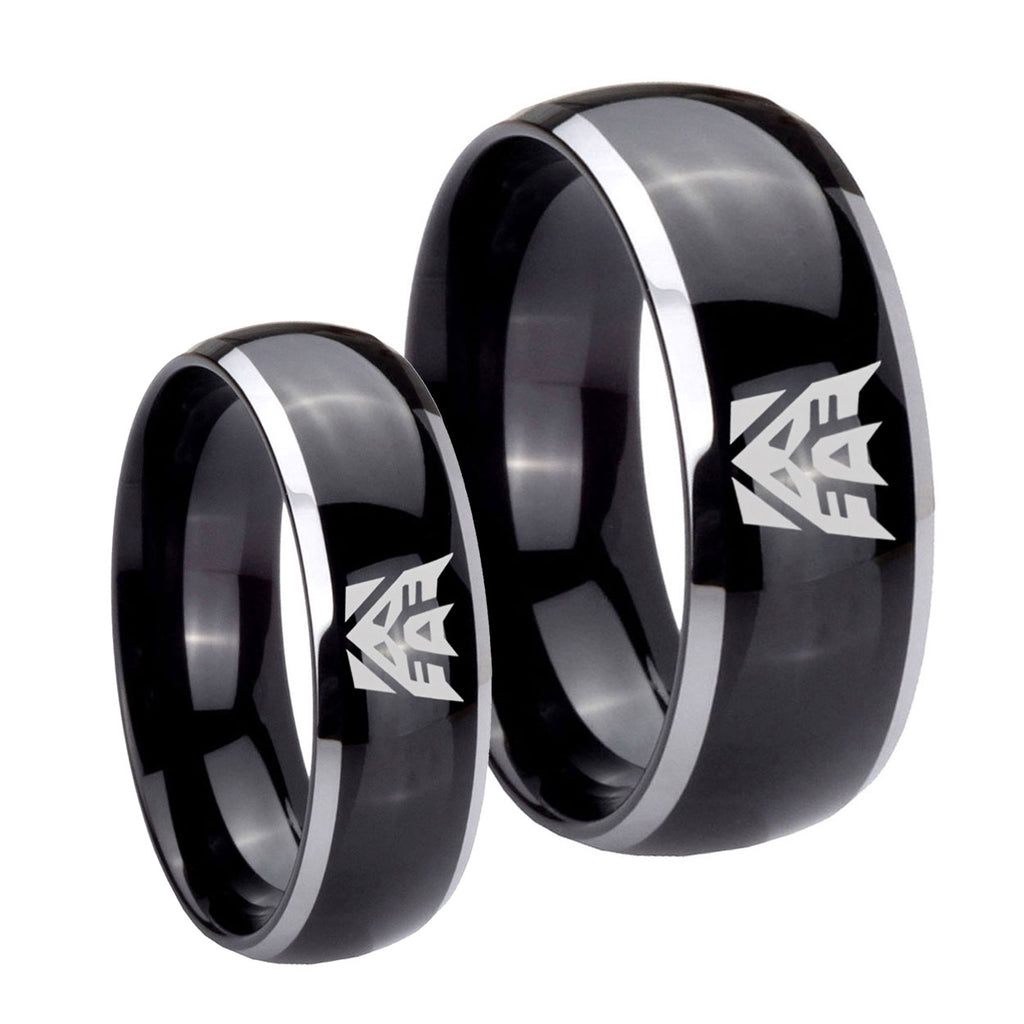 Decepticon Transformers Dome Glossy Black 2 Tone Tungsten His Hers Set Rings