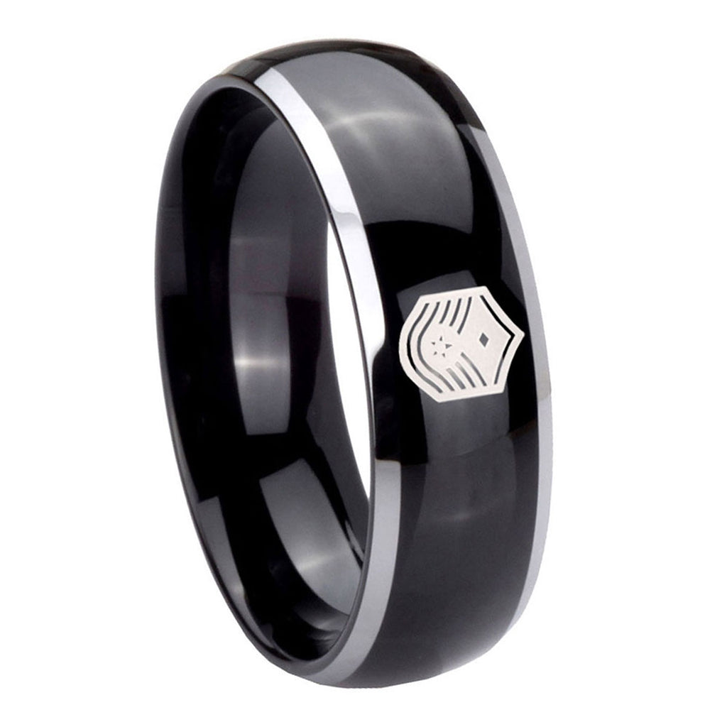 10mm Chief Master Sergeant Vector Dome Glossy Black 2 Tone Tungsten Bands Ring