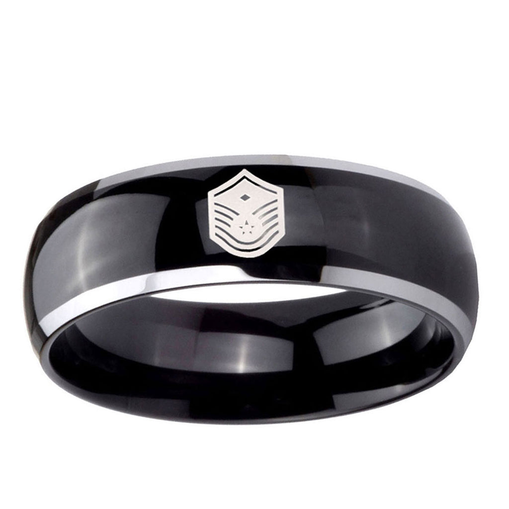 5mm Chief Master Sergeant Vector Dome Glossy Black 2 Tone Tungsten Ring