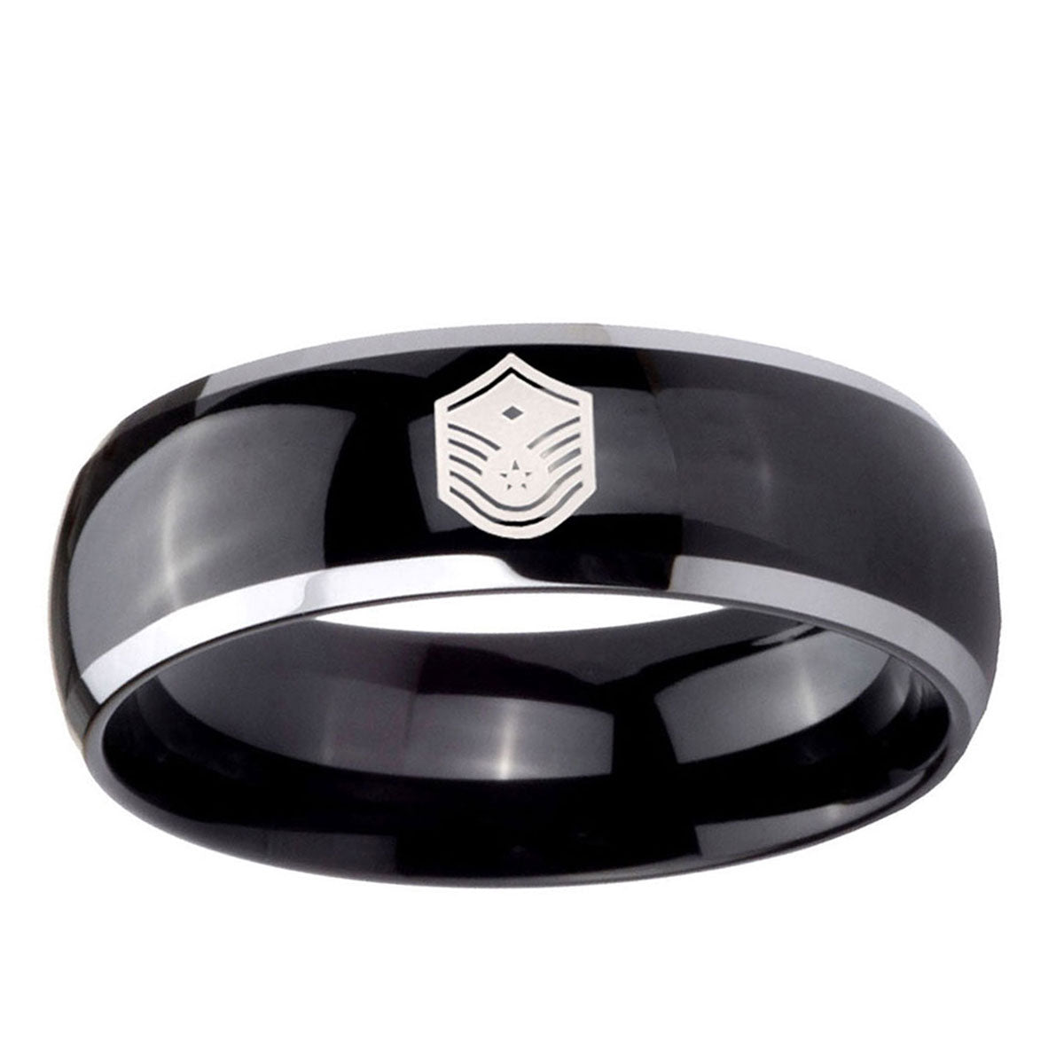5mm Chief Master Sergeant Vector Dome Glossy Black 2 Tone Tungsten Ring