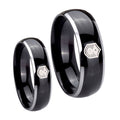Chief Master Sergeant Vector Dome Glossy Black 2 Tone Tungsten Promise Ring Set