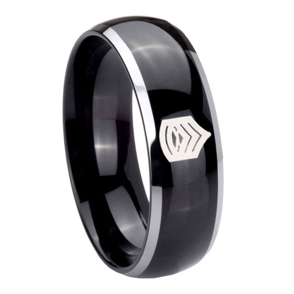 8mm-Army-Sergeant-Major-Dome-Glossy-Black-2-Tone-Tungsten-Carbide-Engraved-Ring