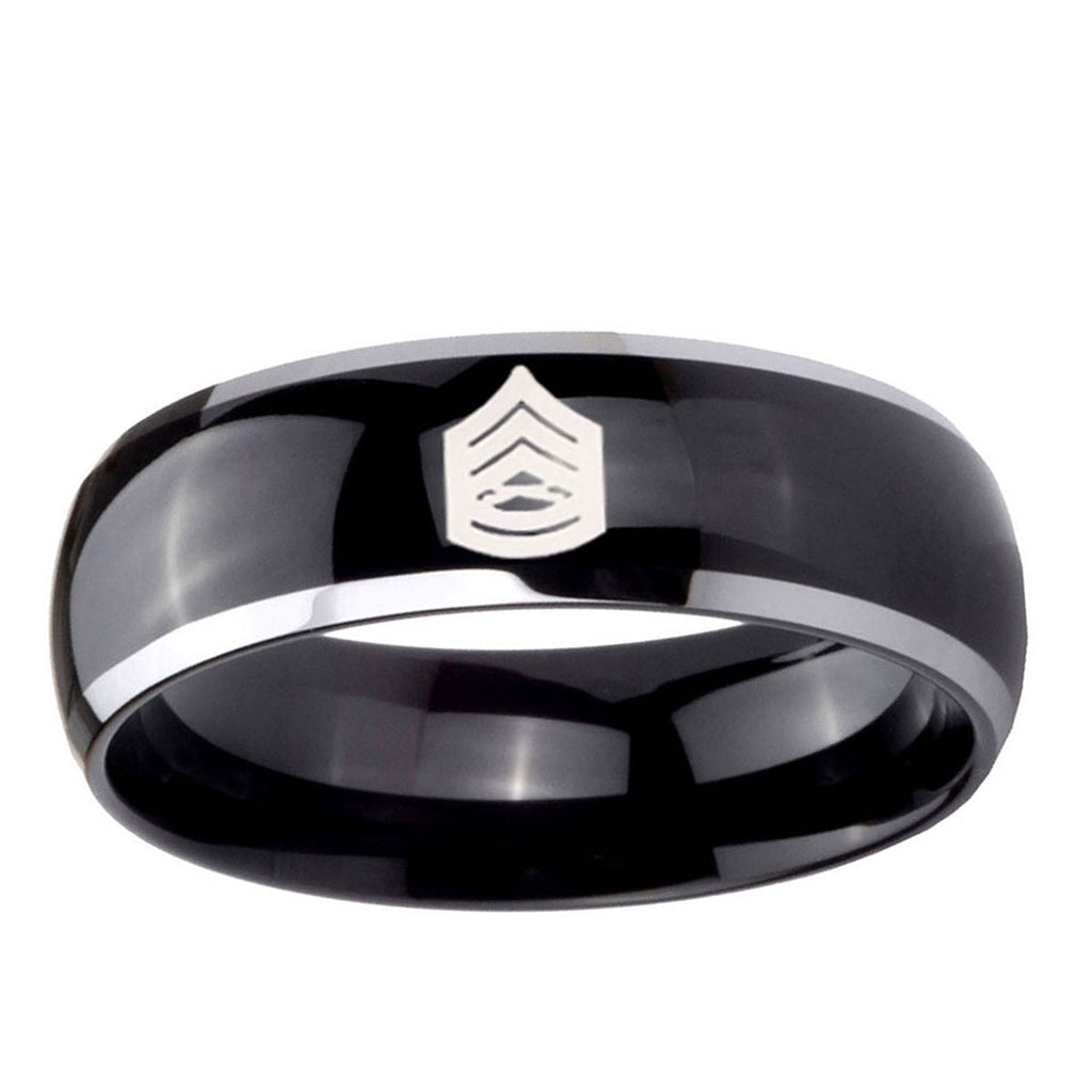 5mm Army Sergeant Major Dome Glossy Black 2 Tone Tungsten Ring