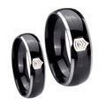 Army Sergeant Major Dome Glossy Black 2 Tone Tungsten Promise Ring Set