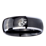 5, 8mm Marine Dome Glossy Black 2 Tone Tungsten Carbide Mens Engagement Ring
