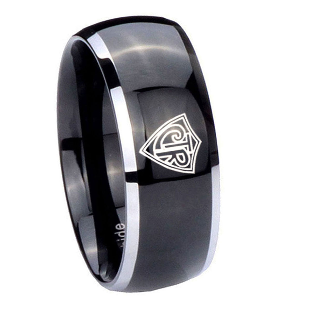 8mm CTR Dome Glossy Black 2 Tone Tungsten Engagement Band