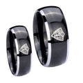 CTR Dome Glossy Black 2 Tone Tungsten His Hers Set Rings