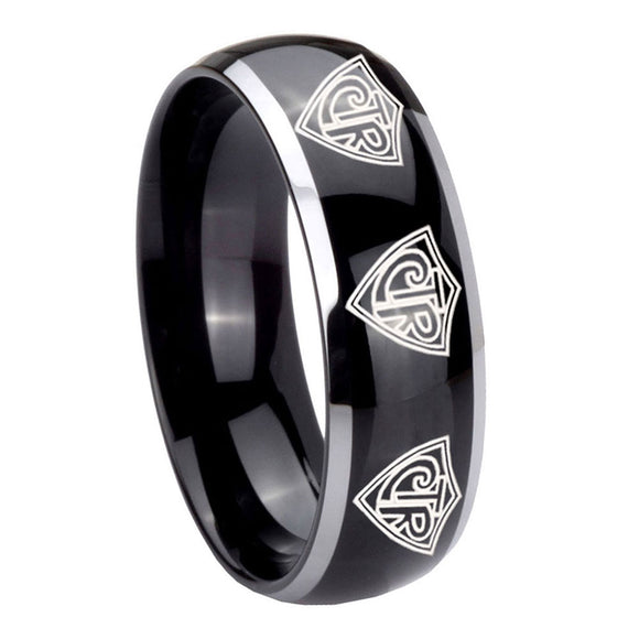 8mm-Multiple-CTR-Dome-Glossy-Black-2-Tone-Tungsten-Carbide-Men's-Wedding-Ring