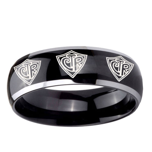10mm Multiple CTR Dome Glossy Black 2 Tone Tungsten Ring