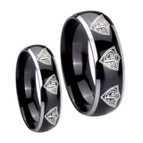His Hers Multiple CTR Dome Glossy Black 2 Tone Tungsten Custom Mens Ring Set