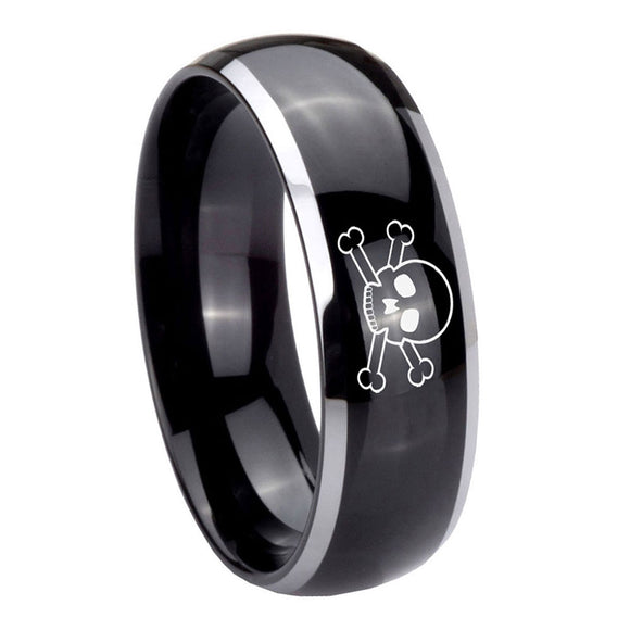 8mm-Skull-Dome-Glossy-Black-2-Tone-Tungsten-Carbide-Custom-Mens-Ring