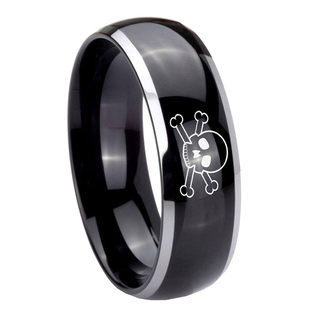 8mm Skull Dome Glossy Black 2 Tone Tungsten Custom Mens Ring