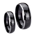 Skull Dome Glossy Black 2 Tone Tungsten Couple Rings