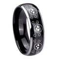 10mm Multiple Skull Dome Glossy Black 2 Tone Tungsten Carbide Anniversary Ring