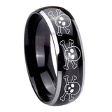 8mm Multiple Skull Dome Glossy Black 2 Tone Tungsten Carbide Men's Ring