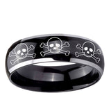 10mm Multiple Skull Dome Glossy Black 2 Tone Tungsten Ring