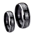 Multiple Skull Dome Glossy Black 2 Tone Tungsten Matching Ring Set