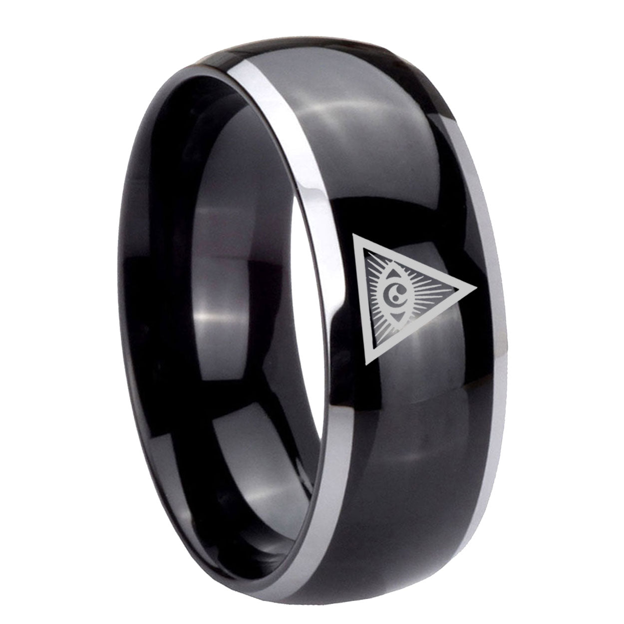 8mm Seeing Eye of God Dome Two Tone Black Tungsten Ring