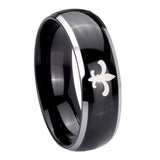 10mm-Fleur-De-Lis-Dome-Glossy-Black-2-Tone-Tungsten-Carbide-Engraved-Ring