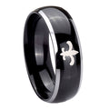 10mm Fleur Delis Dome Glossy Black 2 Tone Tungsten Carbide Engraved Ring
