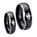 Fleur De Lis Dome Glossy Black 2 Tone Tungsten His and Hers