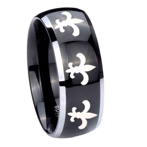 8mm-Multiple-Fleur-De-Lis-Dome-Glossy-Black-2-Tone-Tungsten-Promise-Ring