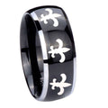 10mm Multiple Fleur Delis Dome Glossy Black 2 Tone Tungsten Mens Bands Ring