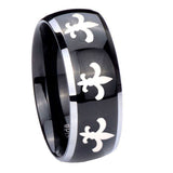 8mm Multiple Fleur Delis Dome Glossy Black 2 Tone Tungsten Promise Ring