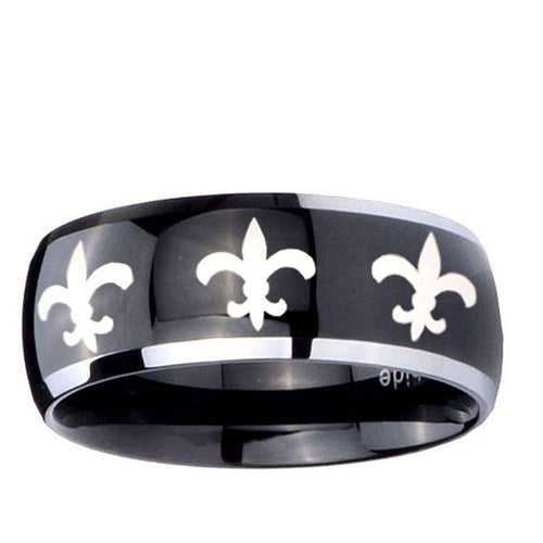 10mm Multiple Fleur-De-Lis Dome Glossy Black 2 ToneTungsten Ring