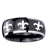5, 8mm Multiple Fleur-De-Lis Dome Glossy Black 2 Tone Tungsten Promise Ring