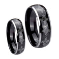 Multiple Crosses Dome Glossy Black 2 Tone Tungsten Bridal Ring Sets