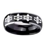 10mm-Multiple-Fleur-De-Lis-Dome-Glossy-Black-2-Tone-Tungsten-Men's-Wedding-Band