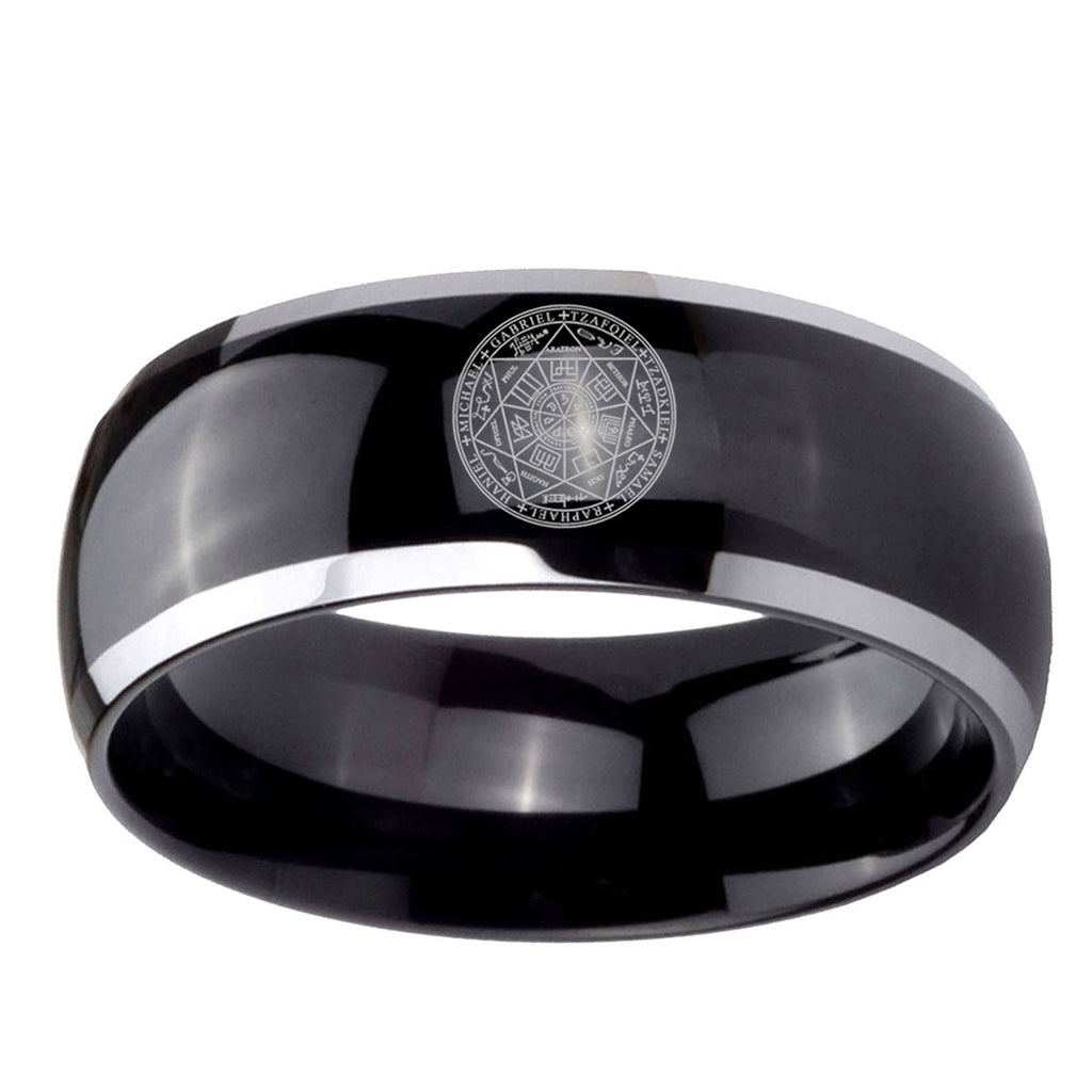 5mm Seal of Seven Archangel Dome Two Tone Black Tungsten Ring