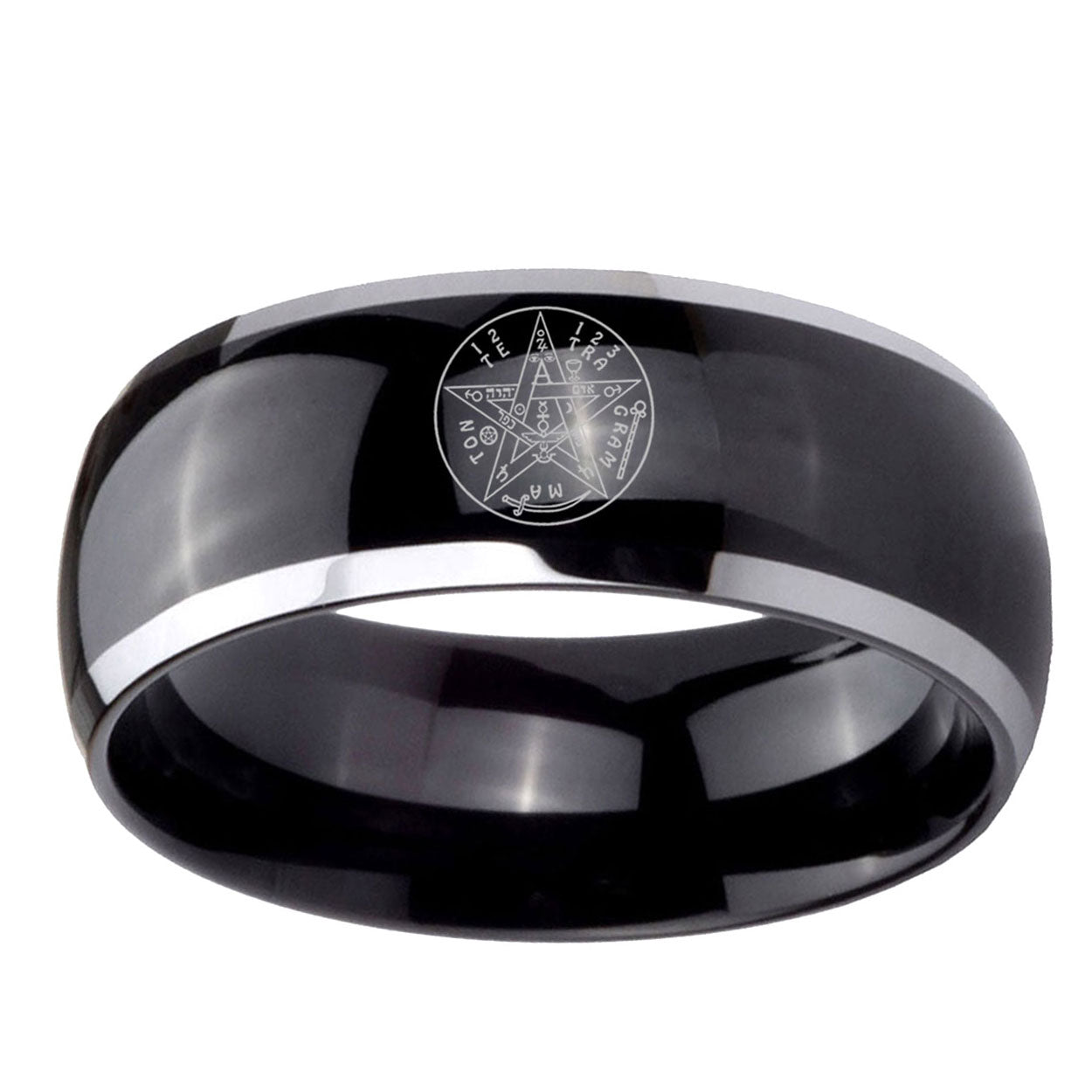 5mm Tetragrammaton Spiritual Kabbalah Dome Two Tone Black Tungsten Ring