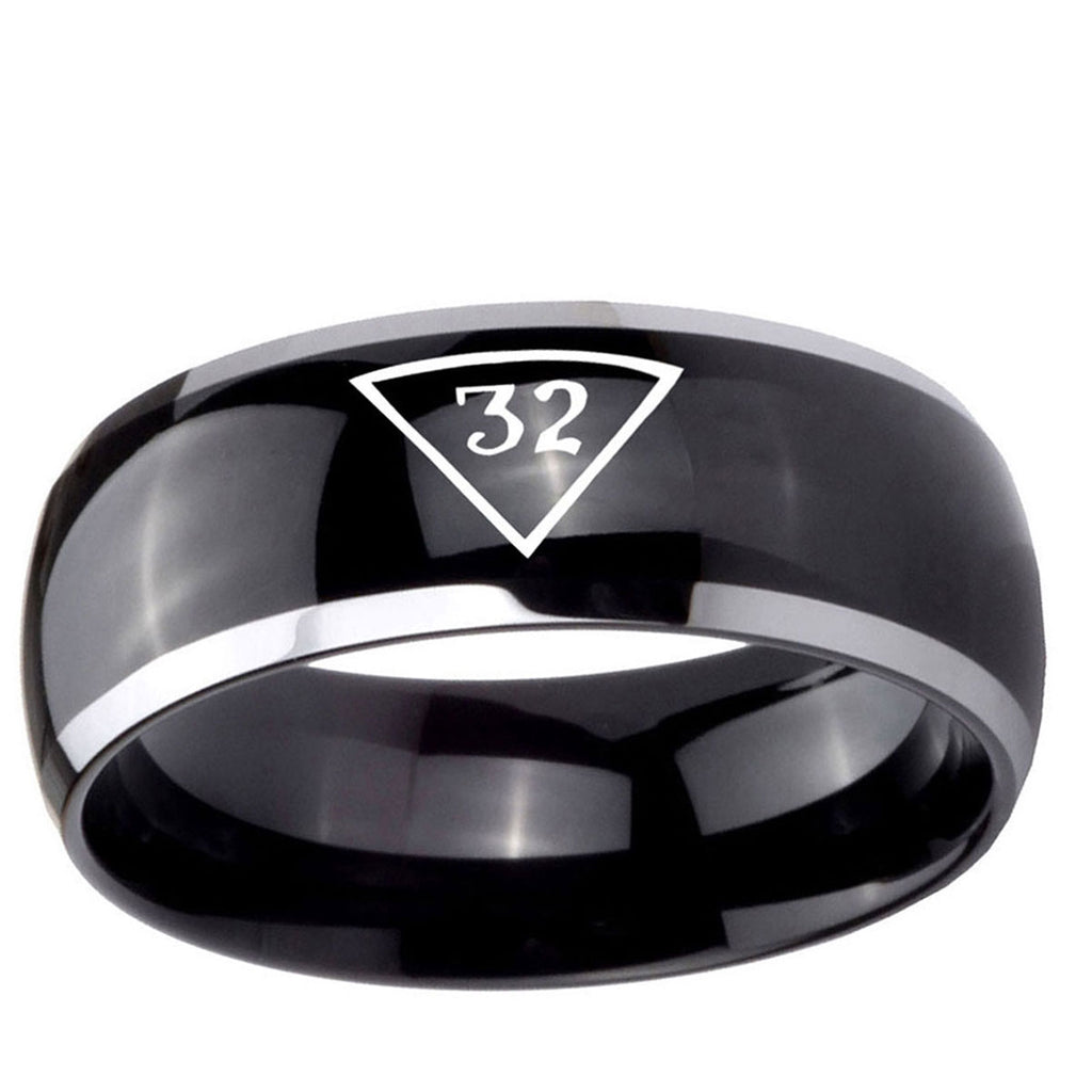 5mm Masonic 32 Triangle Freemason Dome Glossy Black 2 Tone Tungsten Ring