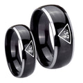 Masonic 32 Triangle Freemason Dome Glossy Black 2 Tone Tungsten Mens Band Set