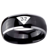 5, 8mm Masonic 32 Triangle Design Freemason Dome Glossy Black 2 Tone Tungsten Ring