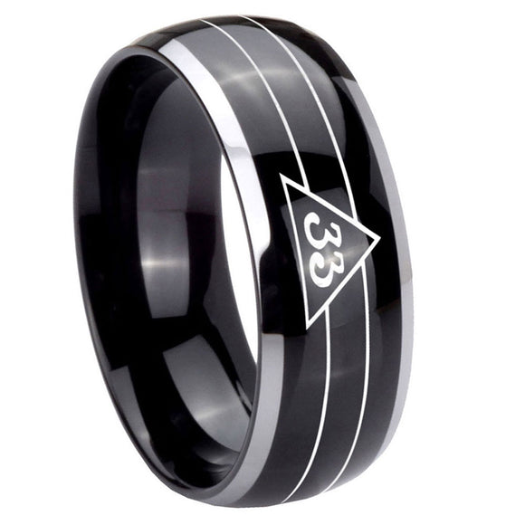 8mm-Masonic-32-Duo-Line-Freemason-Dome-Glossy-Black-2-Tone-Tungsten-Carbide-Anniversary-Ring