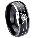His and Hers Masonic 32 Duo Line Freemason Dome Glossy Black 2 Tone Tungsten Mens Promise Ring Set