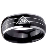 5, 8mm Masonic 32 Duo Line Freemason Dome Glossy Black 2 Tone Tungsten Ring