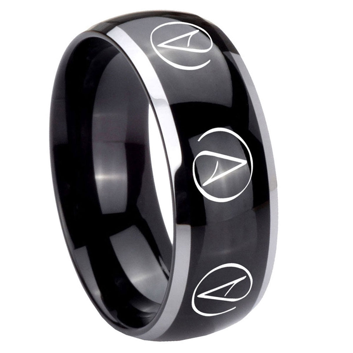 8mm Atheist Design Dome Glossy Black 2 Tone Tungsten Ring