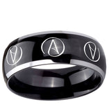 10mm Atheist Design Dome Glossy Black 2 Tone Tungsten Bands Ring